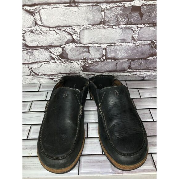 Olukai Moloa Black  Leather Slip On Loafers Casual Drop Heel Shoes Men Sz 11M US main image 5